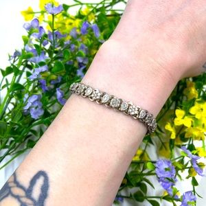 Vintage Floral Link Design 925 Silver Plated Bracelet
